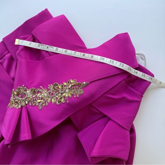 NWT Marchesa Notte Lipstick Pink Sculpted Silk Crepe Strapless Gown Maxi Dress 4 - Picture 13 of 16